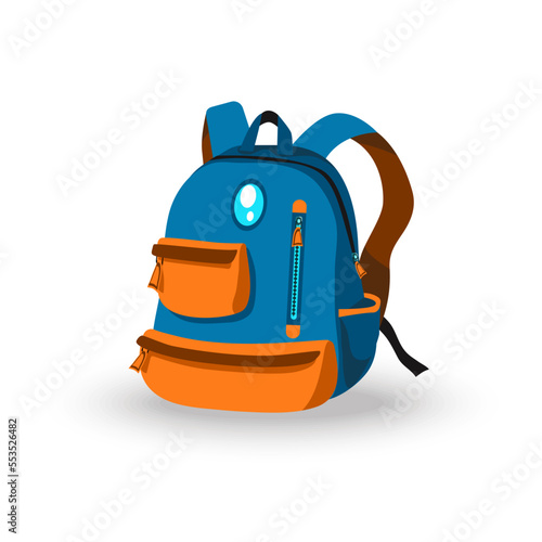 Stylish blue and orange school backpack, rucksack