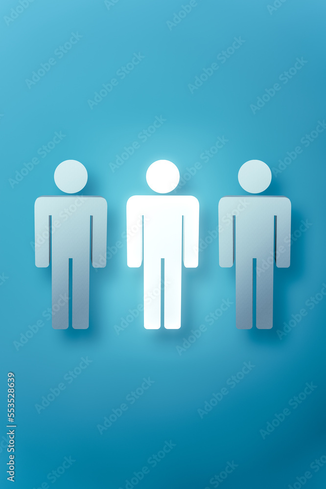 Blue background and one glowing person shape. Blue background and one glowing person shape.