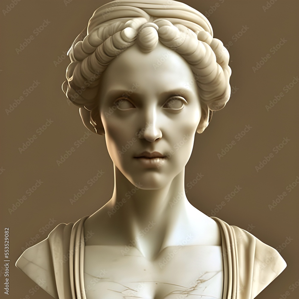 Generative AI image featuring the white marble bust of a beautiful ...