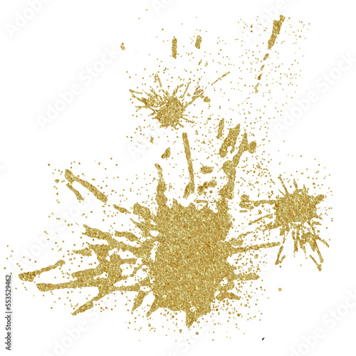 Gold ink blots on white