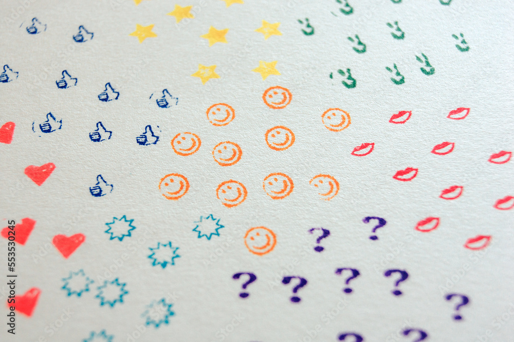 Stamp various shapes on white paper. Stamp various shapes on white paper.