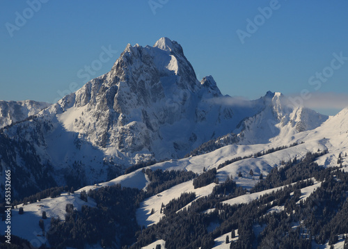 Eggli Videmanette ski area and Mount Gummfluh. photo