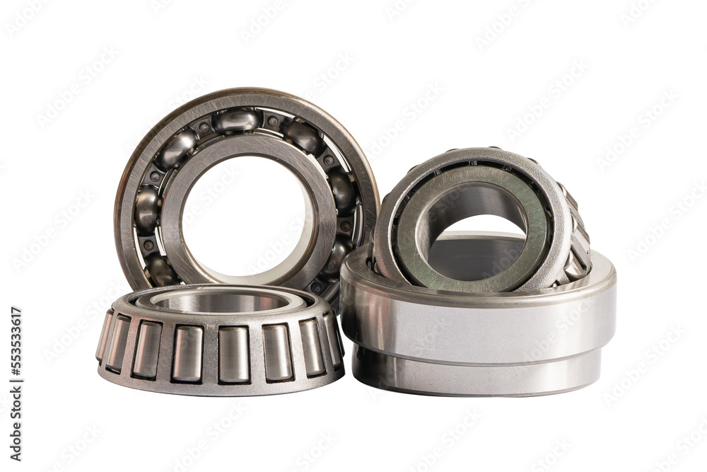 Ball bearing stainless metal roller for machine industrial, angular contact isolated on white background with clipping path. Ball bearing stainless metal roller for machine industrial, angular contact isolated on white background with clipping path.