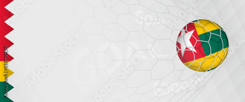 Banner design of a football ball with flag of Togo in football net, the goal by national soccer team of Togo.