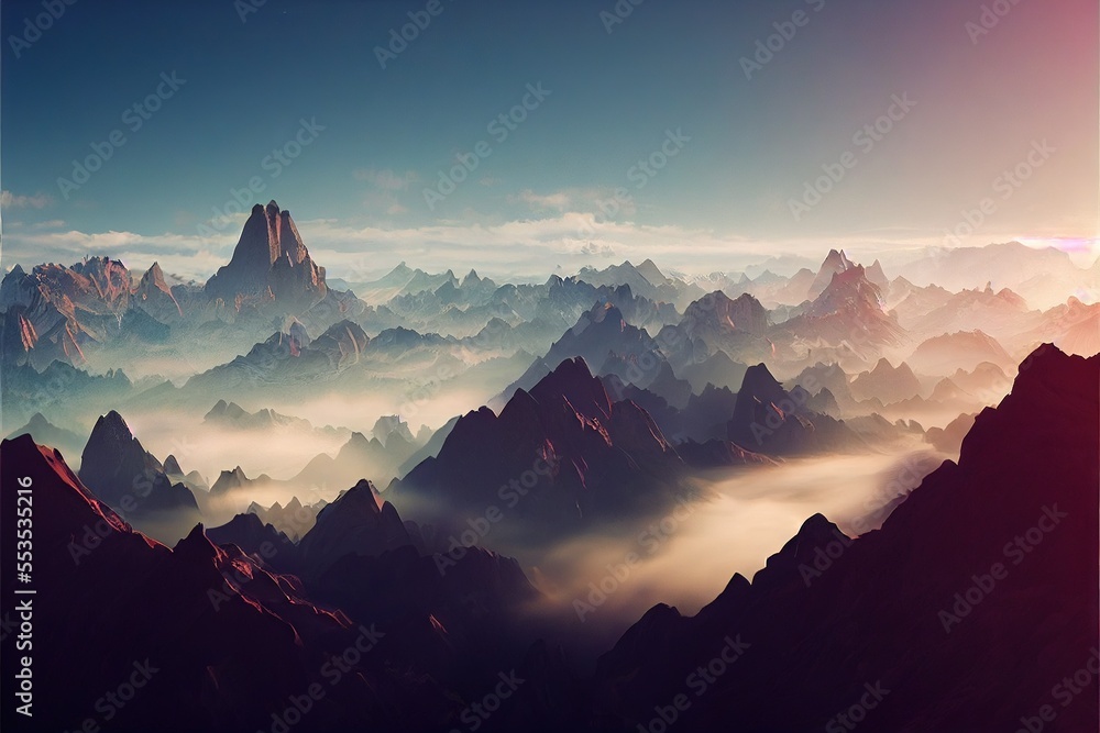 Top mountain view sky horizon sunlight  Generative AI