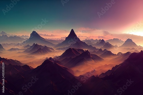 Top mountain view sky horizon sunlight Generative AI