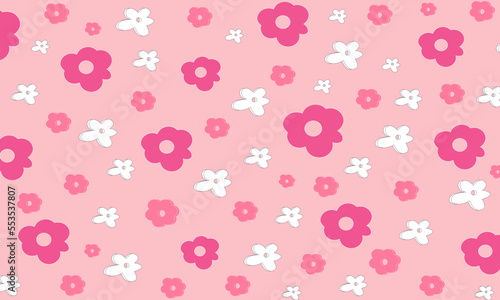 Cute Pink Colors background image hand drawn flowers Vector seamless doodle pattern wallpaper design