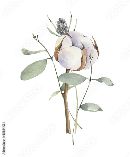 Watercolor dusty botany bouquet. Greenery png clipart.