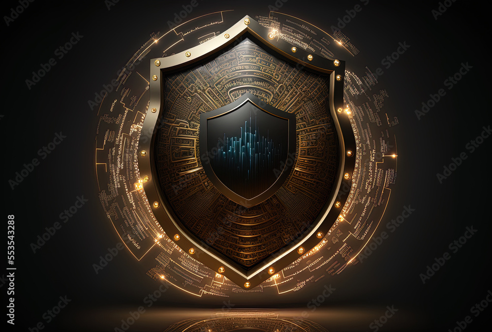 Fototapeta premium Security of the digital communication network against a black background. Generative AI