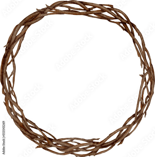 Wall Mural Watercolor wooden wicker wreath illustration