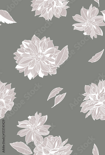 lace dahlias flowers and foliage. Vector seamless illustration  bouquet.