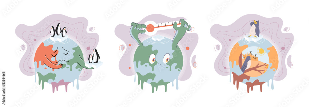 Obraz premium Climate change concept. Global warming metaphor. Nature environment danger, energy business industr, climate change saving planet, air pollution. Temperature rising animal extinction. Environment Day