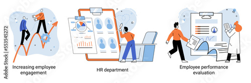 Business concepts human resourses HR department, increasing employee engagement, worker performance evaluation. Personal staff training for business development, motivation for evolution of initiative