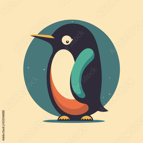 penguin logo mascot in flat cartoon style vector. Cold winter Antarctic bird