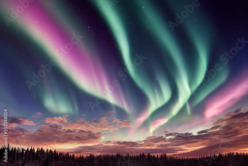 Wallpaper Mural Aurora borealis, beautiful northern lights over trees Torontodigital.ca