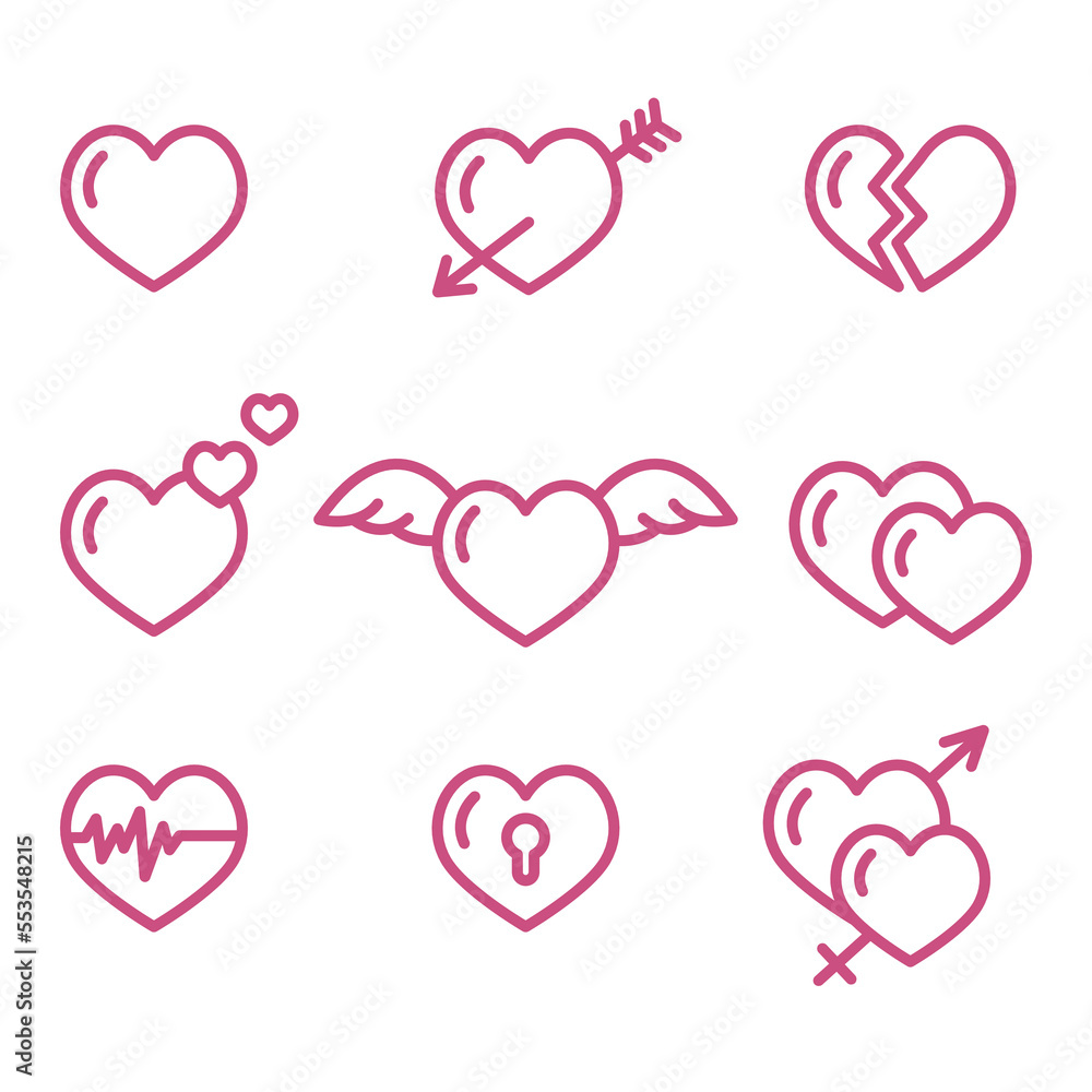 vector set of linear heart icons