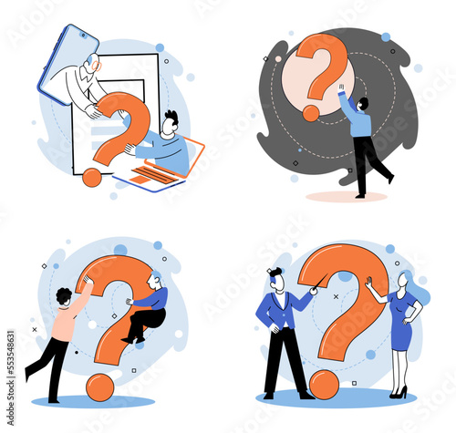 Question mark, obtaining information of interest. Problem and solution concept metaphor. FAQ help. Decision of information task, ask questions and receive answers, paint ladge sign decision of doubts