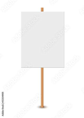 Picket sign, demonstration banners, public transparency, protest placard. Design blank boards with sticks, wooden holders template. Concept sign picket element