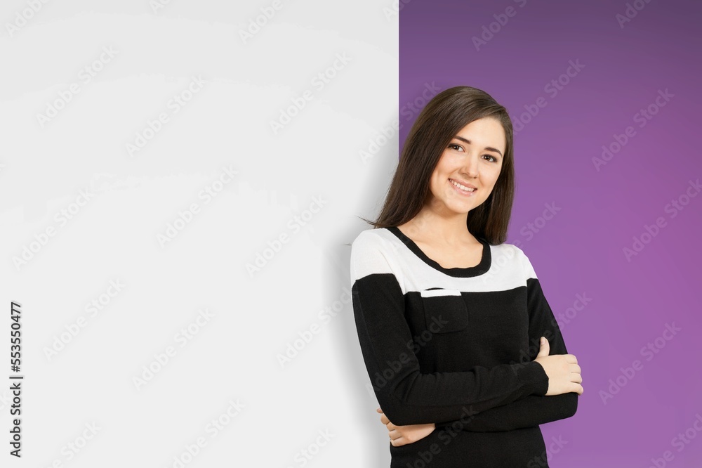 Happy young woman on color background Happy young woman on color background