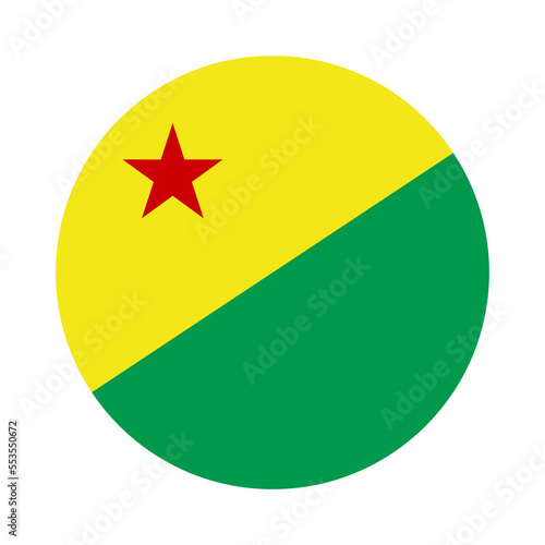 Circle badge Acre flag vector illustration isolated on white background. Brazil State symbol. Brasil districts emblem. South America territory. Acre emblem patriotic ribbon.