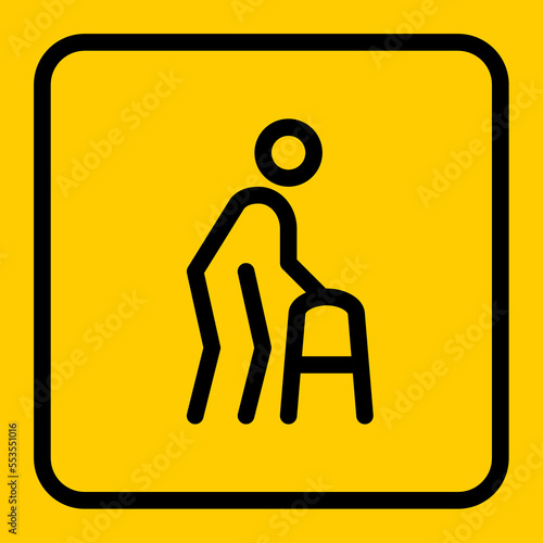 Disabled person with walker outline icon. Vector illustration