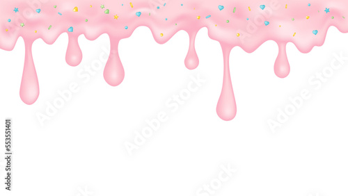 Dripping glaze background. Strawberry liquid sweet flow. Vector illustration.