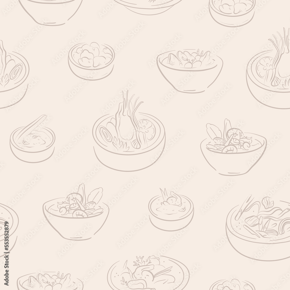 Seamless pattern with hand drawn asian soup bowls Seamless pattern with hand drawn asian soup bowls