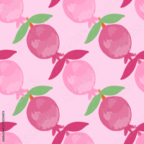 Hand drawn pomegranate fruit seamless pattern. Botanical fruits wallpaper.