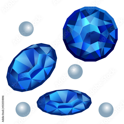 A set of precious blue and white stones, pearls and blue sapphires, tourmalines, zirconium, topaz, an element of pirate treasures, jewelry