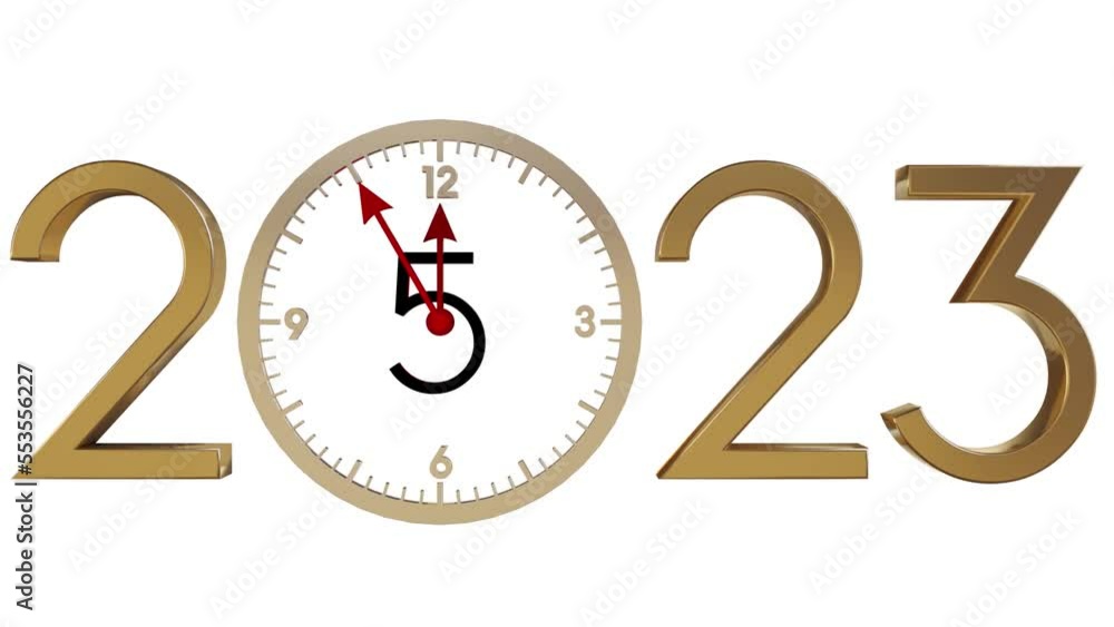 10 second countdown to 2023 with white background. New Year Clock Stock