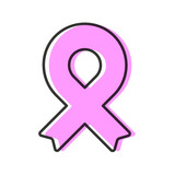 Awareness ribbon. Black outline. Pink color. Breast cancer. Geometrical shape. Vector illustration, flat design