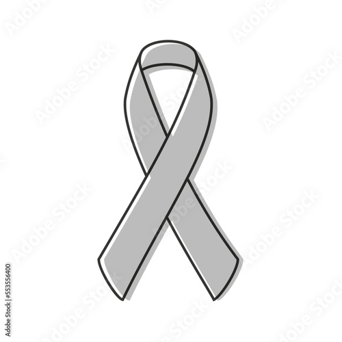 Awareness ribbon. Black outline. Grey color. Vector illustration, flat design