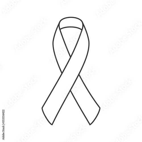Awareness ribbon. White color. Black outline. Vector illustration, flat design