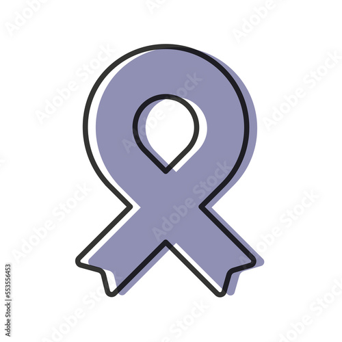 Awareness ribbon. Black outline. Periwinkle color. Geometrical shape. Vector illustration, flat design