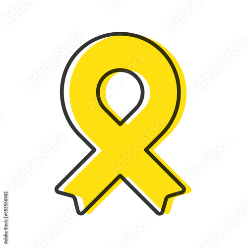 Awareness ribbon. Black outline. Yellow color. Geometrical shape. Vector illustration, flat design