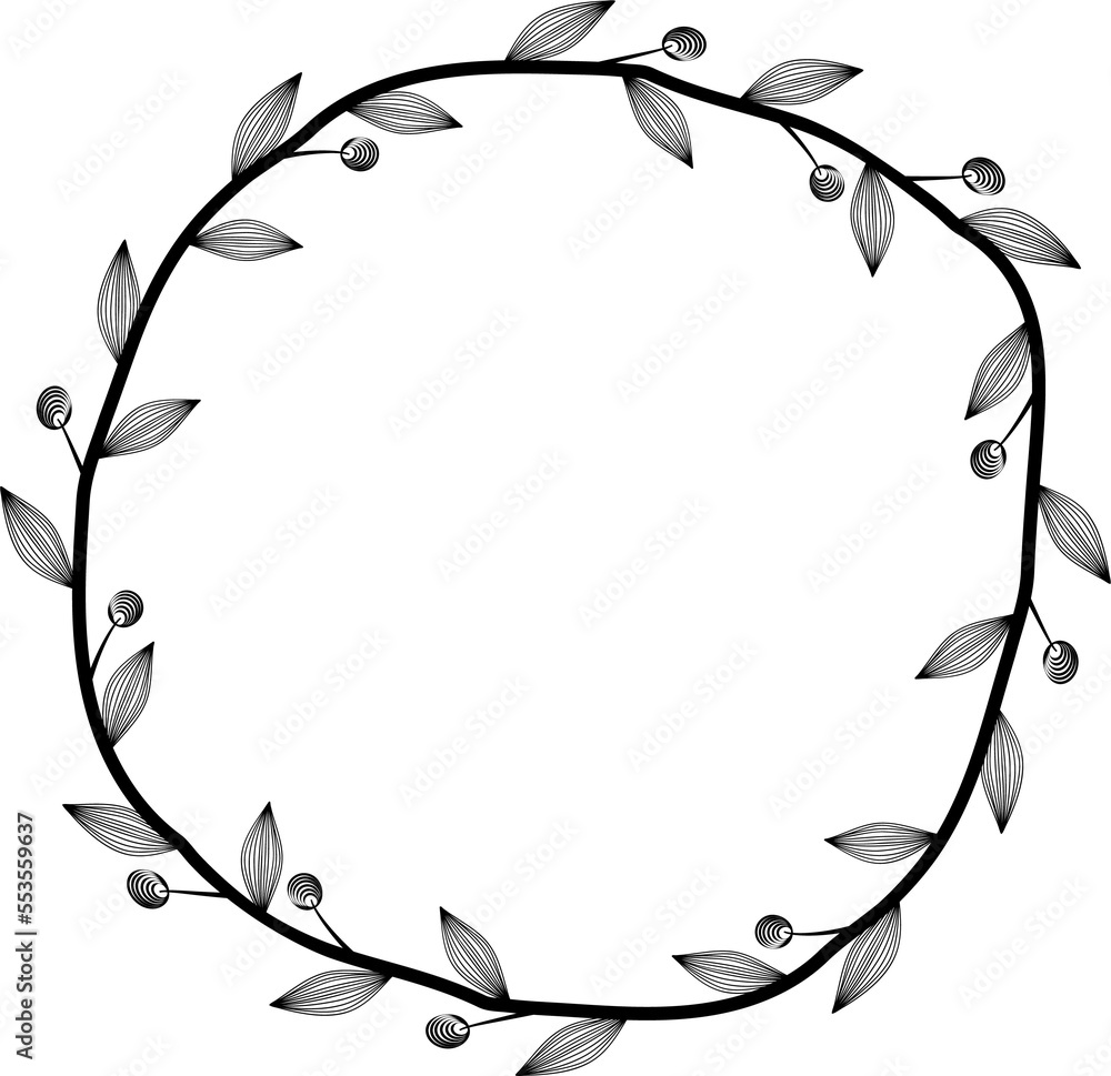 Floral round wreath with leaves and berries Floral round wreath with leaves and berries