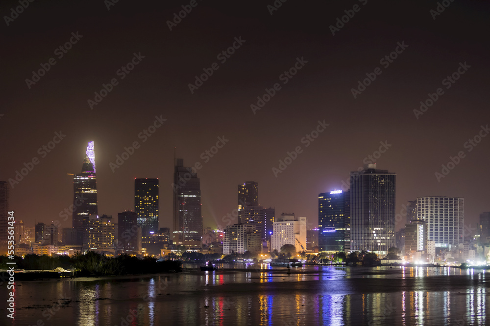 Glowing lights of Ho Chi Minh City at nighttime; Ho Chi Minh City, Vietnam Glowing lights of Ho Chi Minh City at nighttime; Ho Chi Minh City, Vietnam