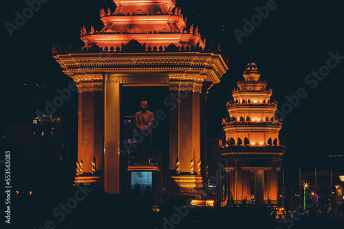 Norodom Sihanouk Memorial and Independence Monument at night in Phnom Penh; Phnom Penh, Phnom Penh, Cambodia photo