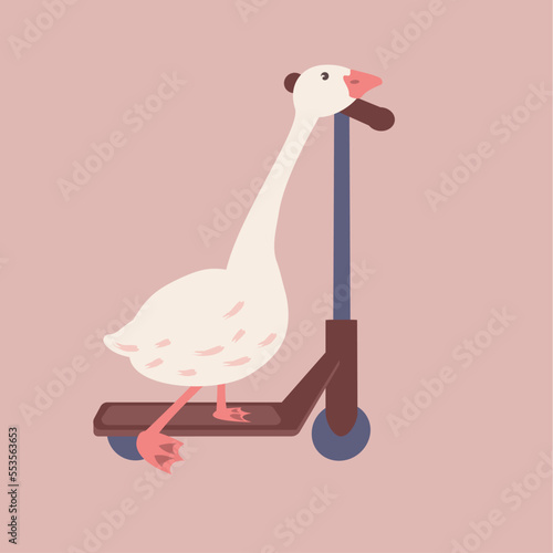 Funny flat pastel goose ride scooter