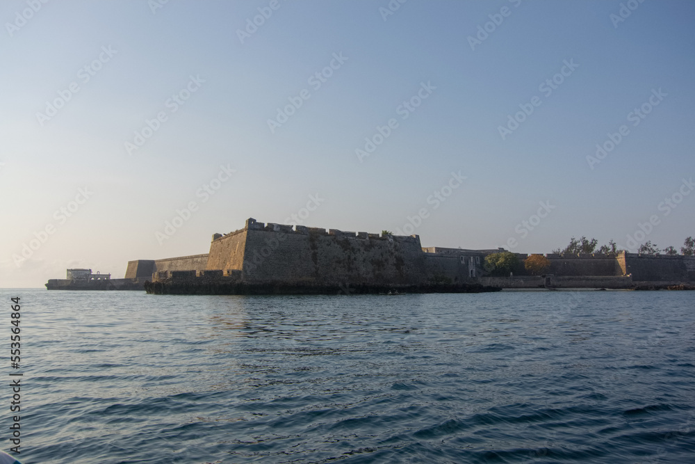 View of the Saint Sebastian Fortress from the sea early in the morning, Mozambique