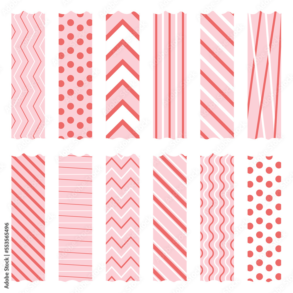 Cute Valentine’s day washi tape strips stickers. Stationary scrapbooking set. Vector illustration. Cute Valentine’s day washi tape strips stickers. Stationary scrapbooking set. Vector illustration.