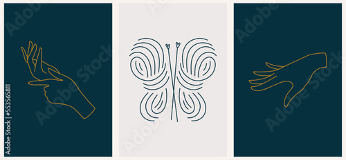linear template logo symbols with luxury hand and skein on a nude background