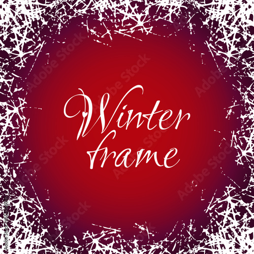 Ice crystals frame. Vector design border with frosted patterns on freeze winter window. Holiday background