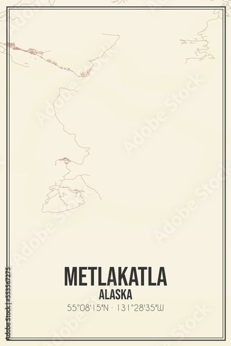 Retro US city map of Metlakatla, Alaska. Vintage street map.