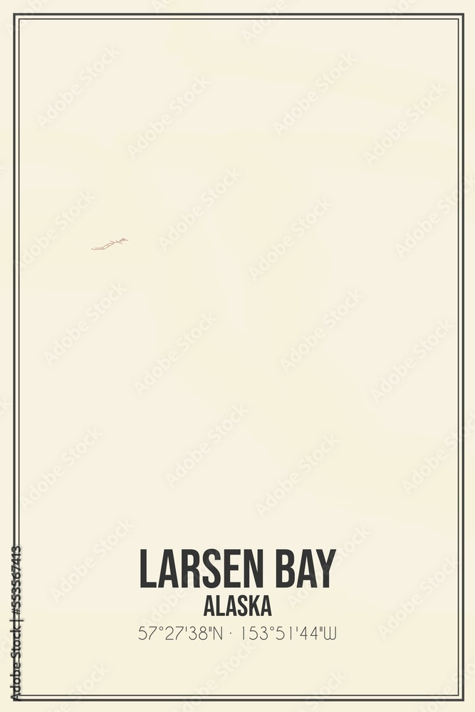 Retro US city map of Larsen Bay, Alaska. Vintage street map.