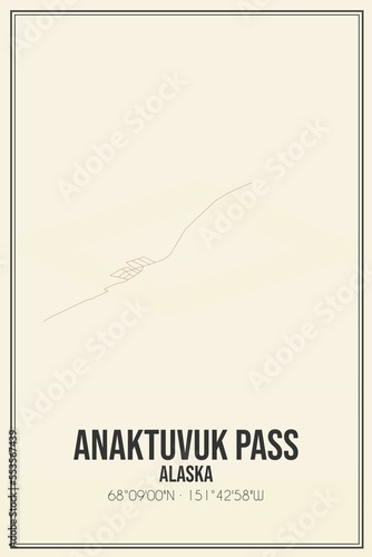 Retro US city map of Anaktuvuk Pass, Alaska. Vintage street map. photo