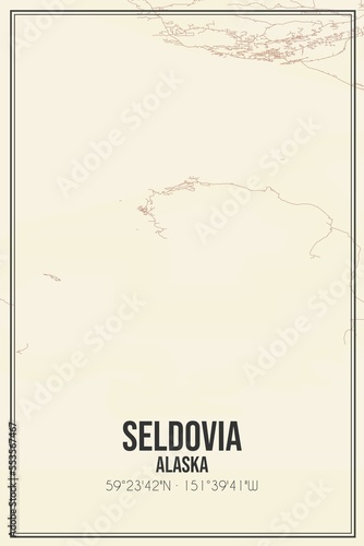 Retro US city map of Seldovia, Alaska. Vintage street map. photo