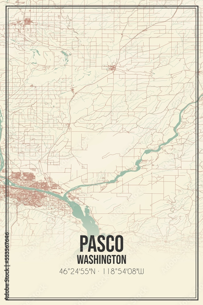 Retro US city map of Pasco, Washington. Vintage street map.