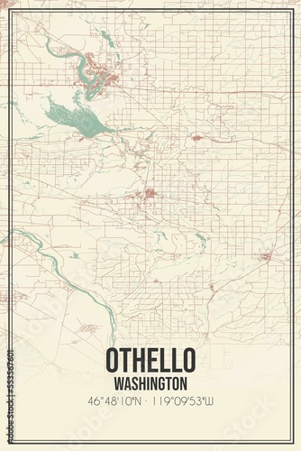 Retro US city map of Othello  Washington. Vintage street map.