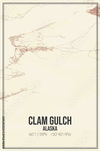 Retro US city map of Clam Gulch, Alaska. Vintage street map. photo